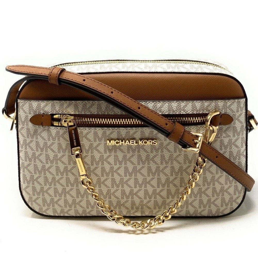 Michael Kors Jet Set Tan and Cream Signature Crossbody Bag